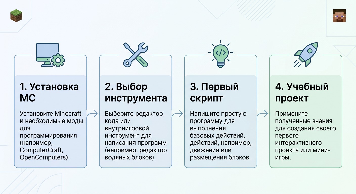 Инфографика: 4 шага к первому коду в Minecraft для начинающих
