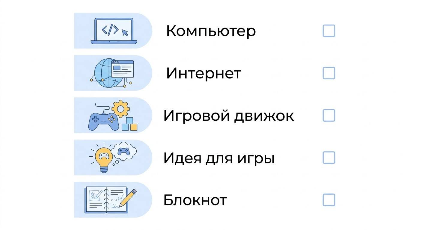Чек-лист необходимого для создания игры школьником