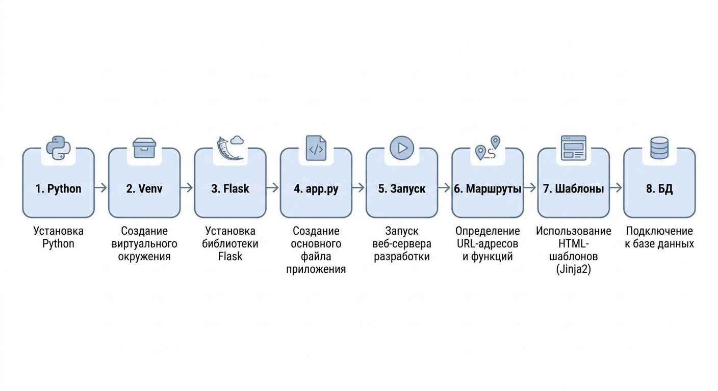 Инфографика: 8 шагов создания веб-приложения на Flask для начинающих