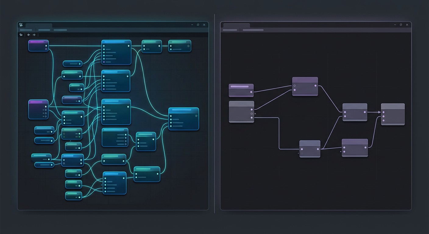 Сравнение узловых редакторов Blueprints Unreal и Unity Visual Scripting