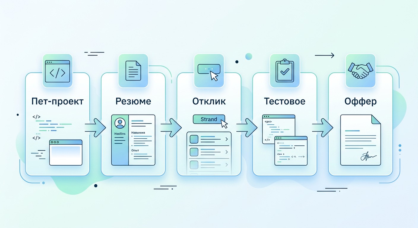 Инфографика пять шагов к стажировке программиста — от пет-проекта до оффера
