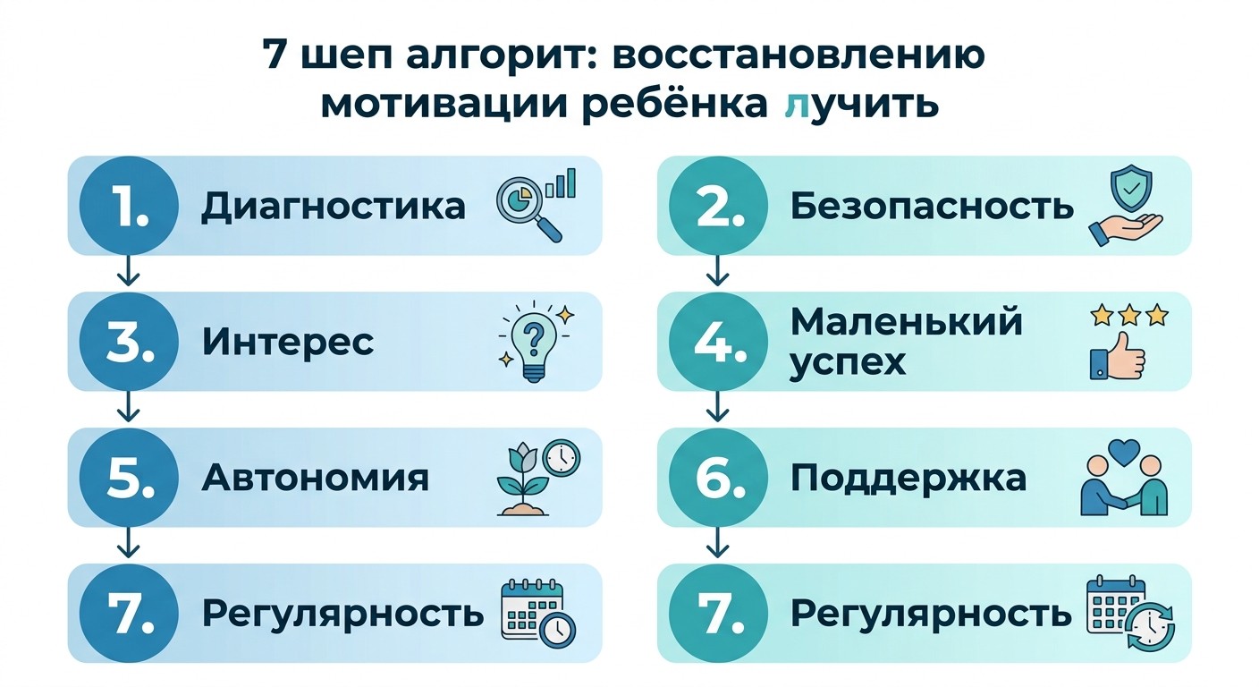 Алгоритм из семи шагов для восстановления мотивации ребёнка учиться