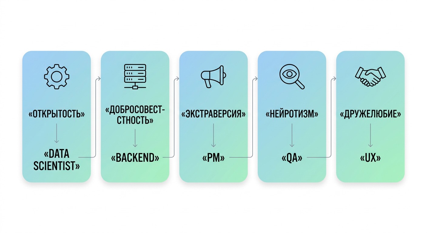 Инфографика Big Five совместимость личности с IT-ролями