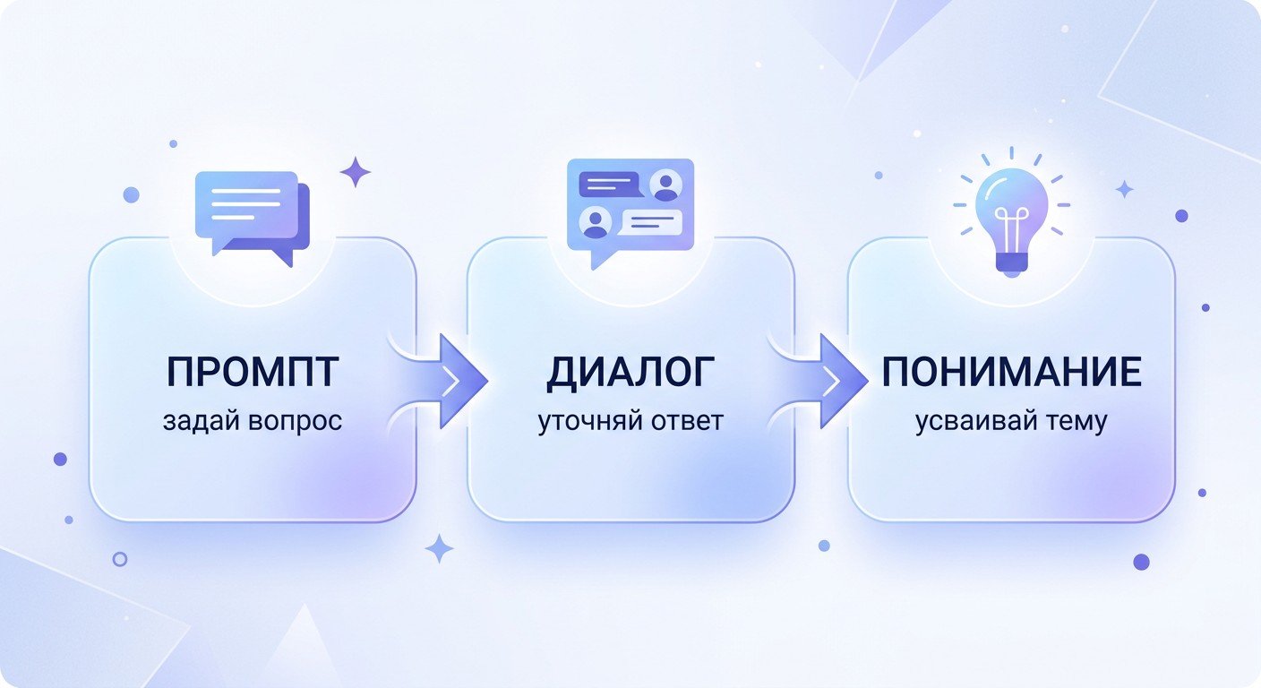 Инфографика режима репетитора ChatGPT — три шага от промпта до понимания