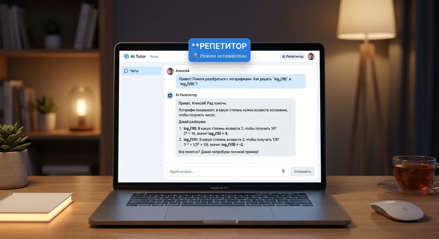 Интерфейс ChatGPT с активированным режимом репетитора для учёбы