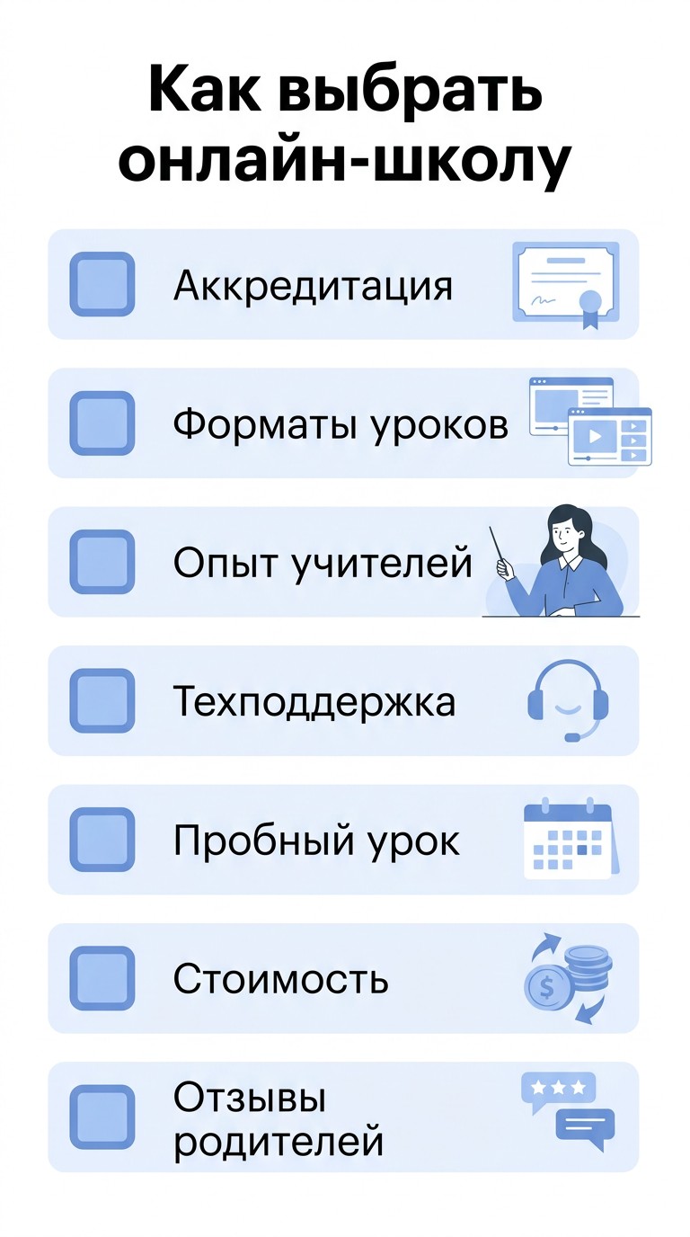 Чек-лист семь вопросов при выборе онлайн-школы для ребёнка