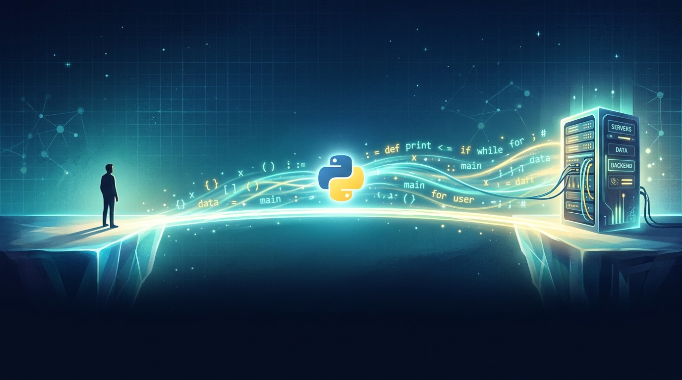 Python — мост между человеком и компьютером, иллюстрация языка программирования
