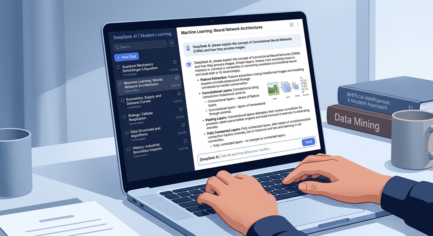 Интерфейс DeepSeek с несколькими сессиями диалога для учёбы
