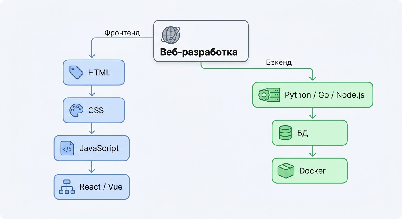 Дерево технологий веб-разработчика: фронтенд и бэкенд стек