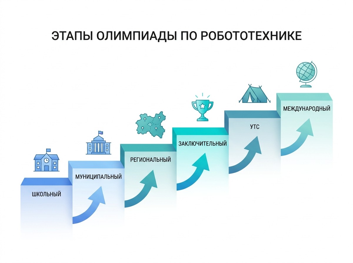 Этапы олимпиады по робототехнике от школьного до международного уровня