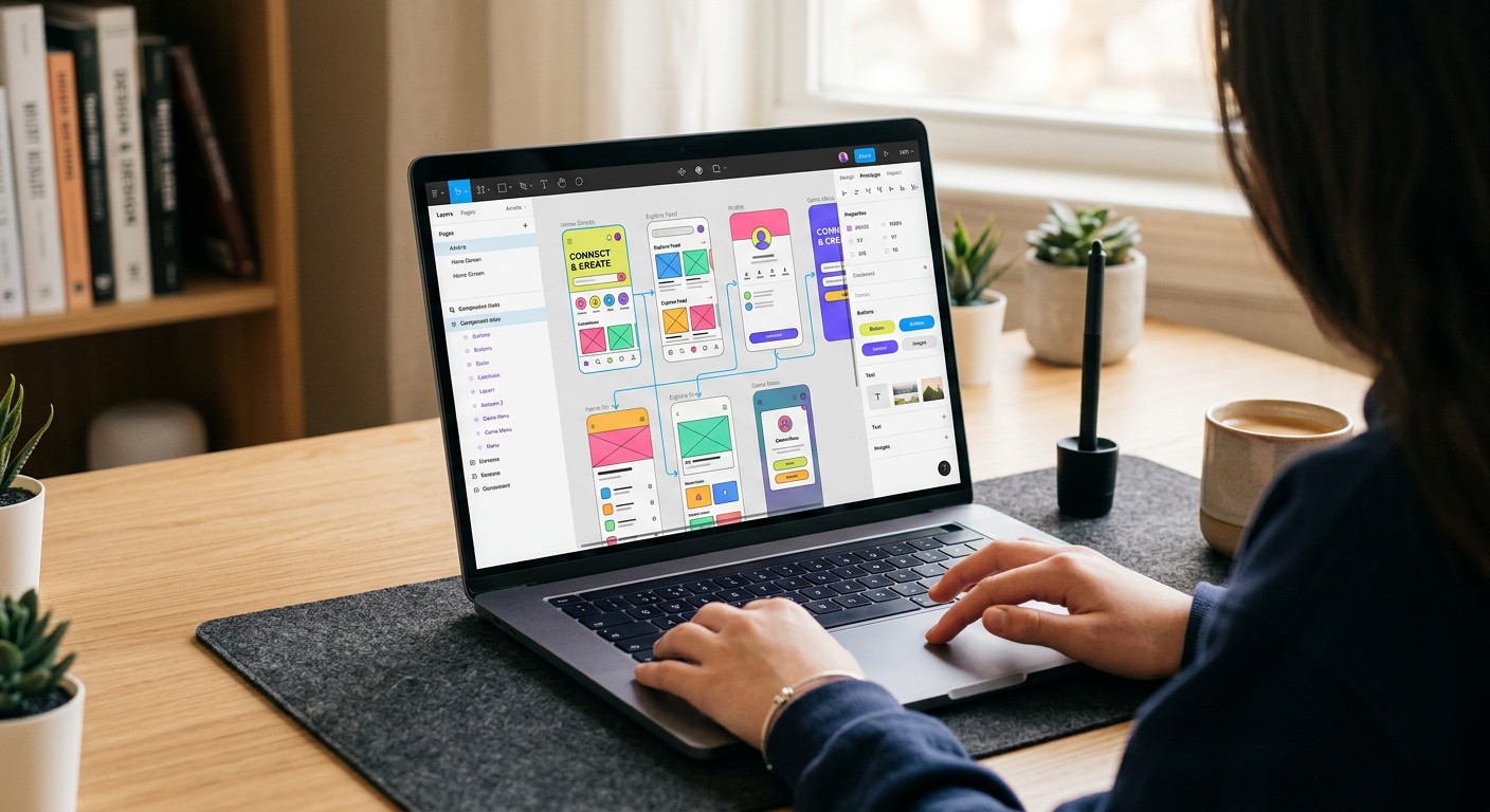 Интерфейс редактора дизайна на ноутбуке подростка — UI/UX