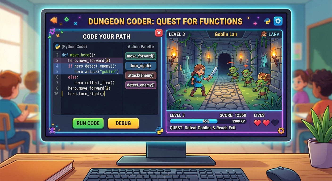 Игровой интерфейс обучения Python — герой управляется кодом