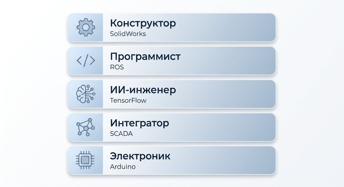 Пять специализаций в робототехнике — инфографика с ключевыми инструментами