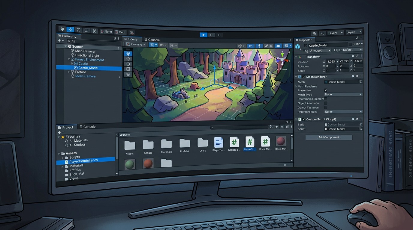 Интерфейс редактора Unity для разработки видеоигр