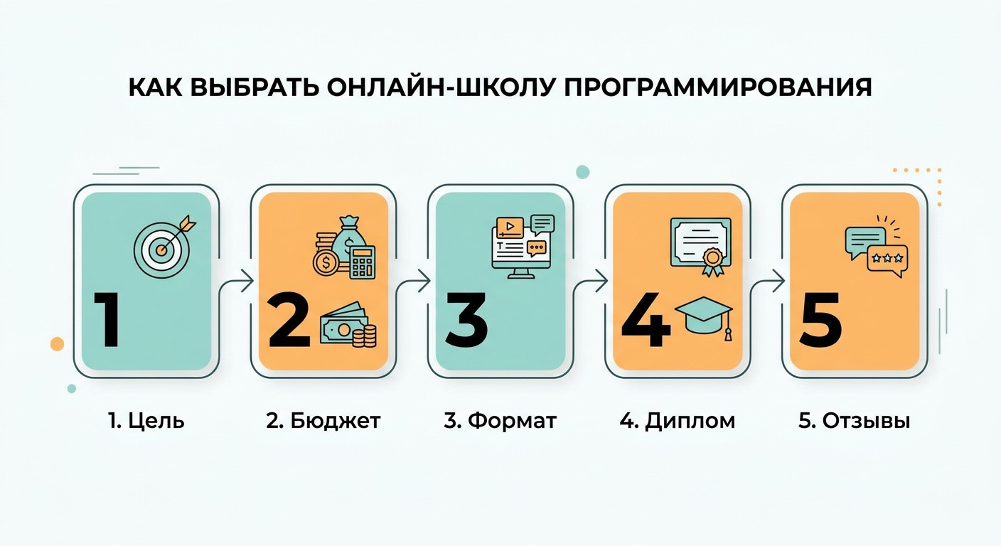 5 шагов выбора онлайн-школы программирования — пошаговая инфографика