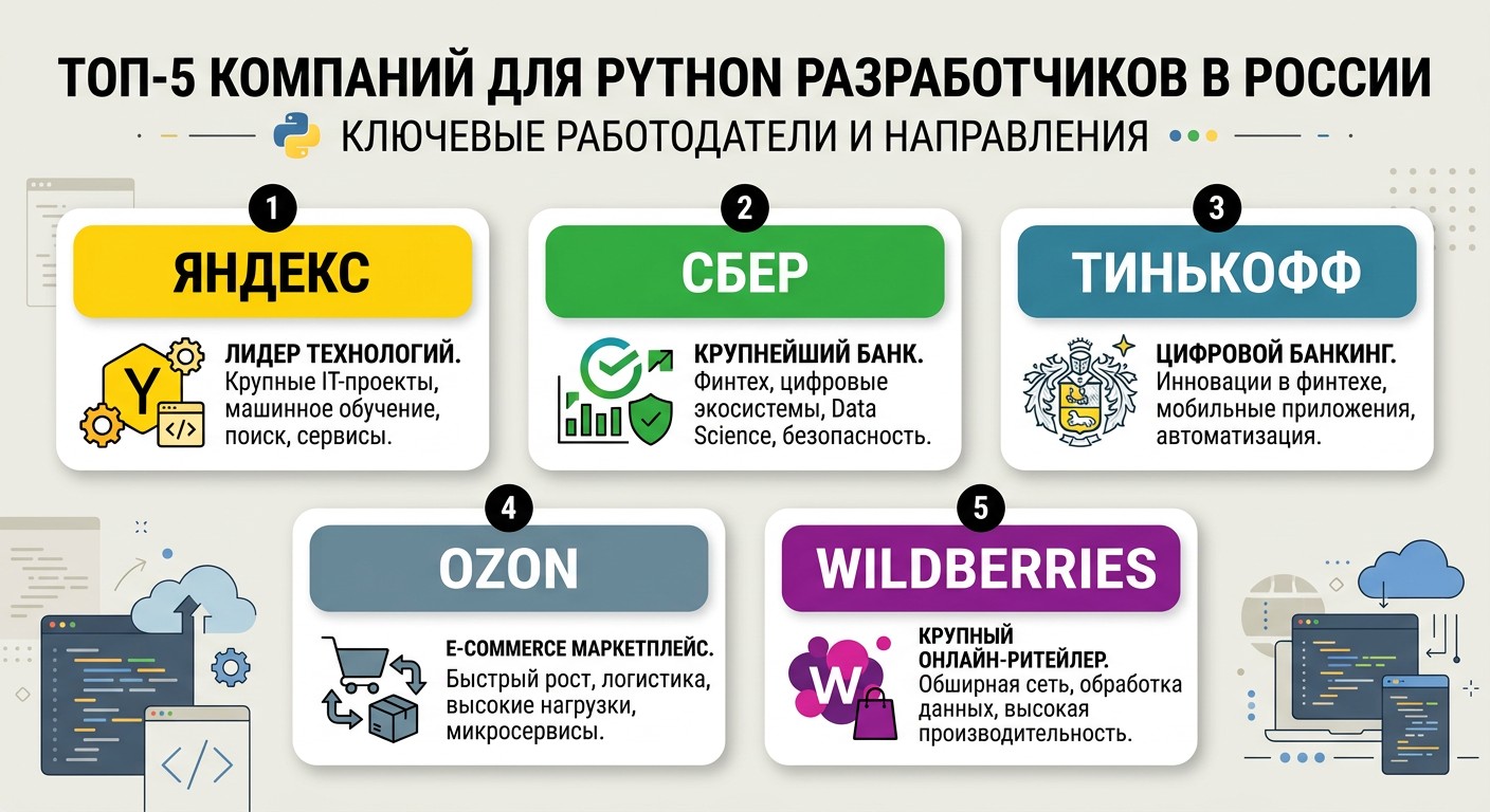 Крупные работодатели Python-разработчиков в России: Яндекс, Сбер, Ozon
