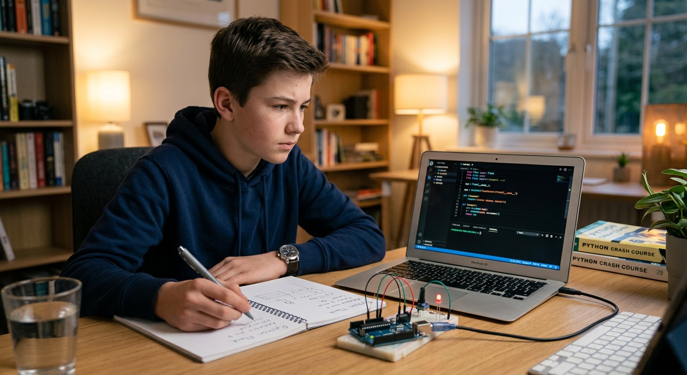 Подросток учит Python и Arduino на бесплатном онлайн-курсе программирования