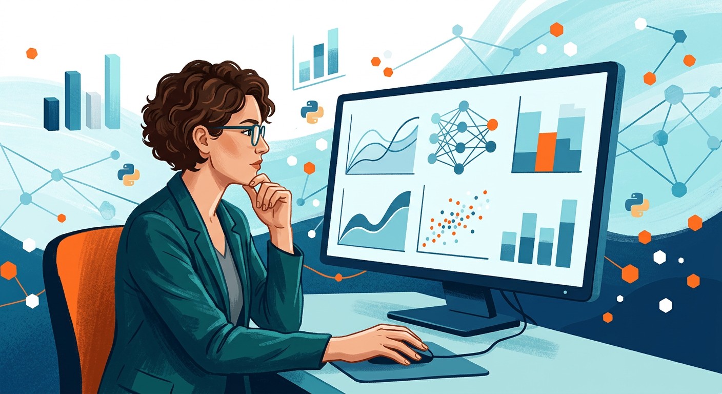 Курсы Data Science и Python онлайн — аналитик работает с графиками данных