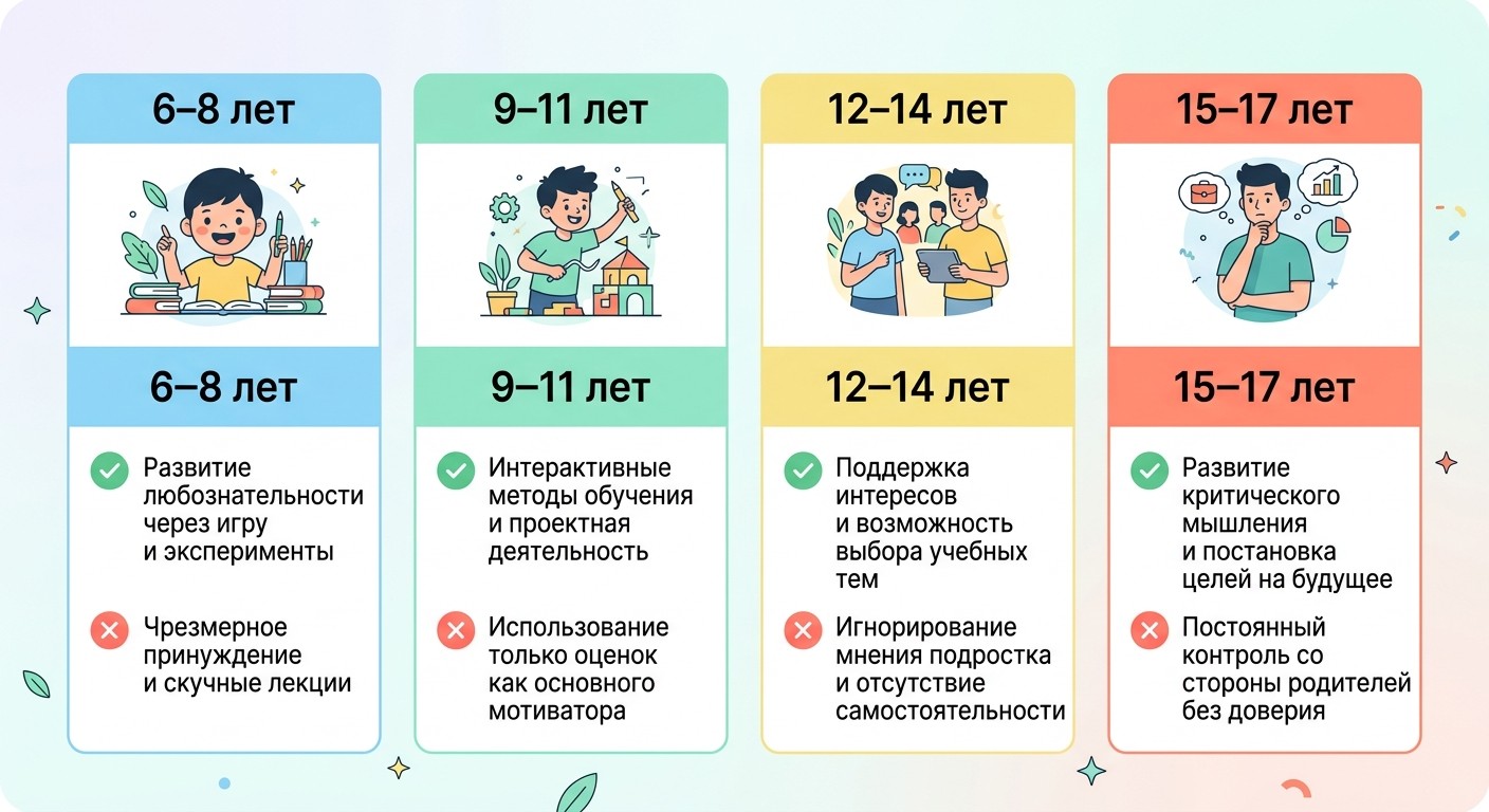 Эффективные методы мотивации ребёнка к учёбе по возрастам