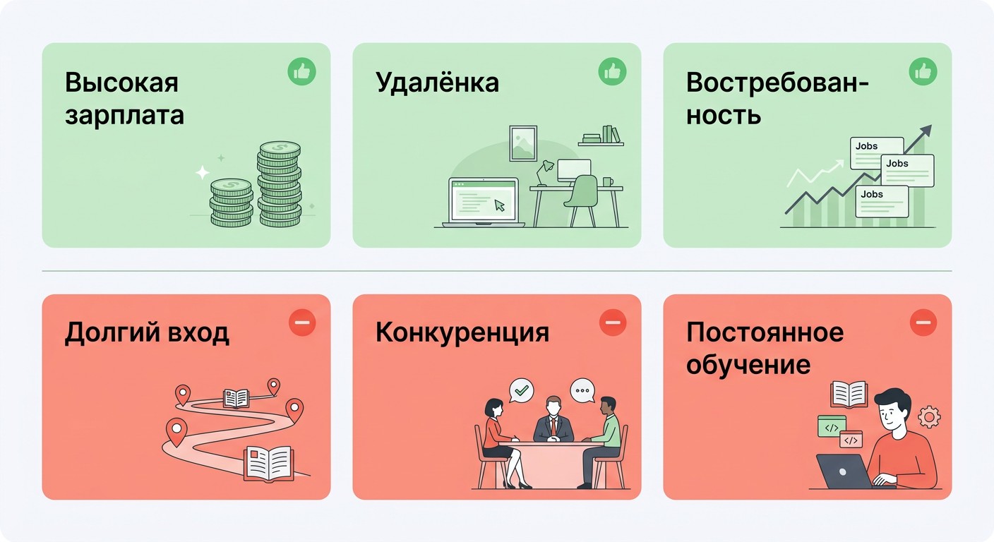 Плюсы и минусы профессии Python-разработчика в карточках