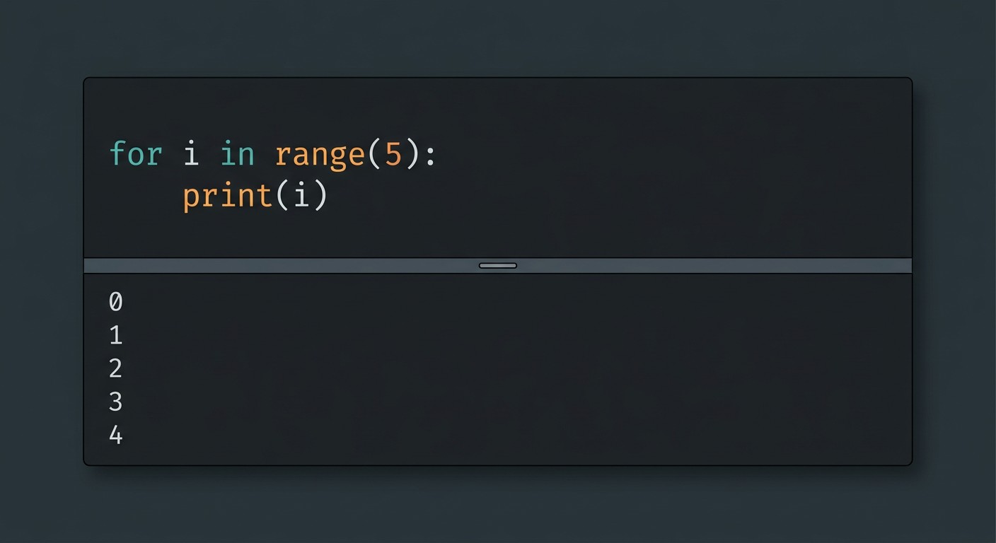 Код цикла for с range() в Python и результат в консоли