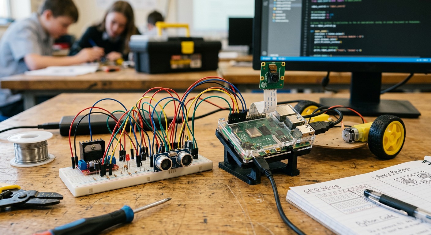 Raspberry Pi с подключёнными модулями для проектов по робототехнике