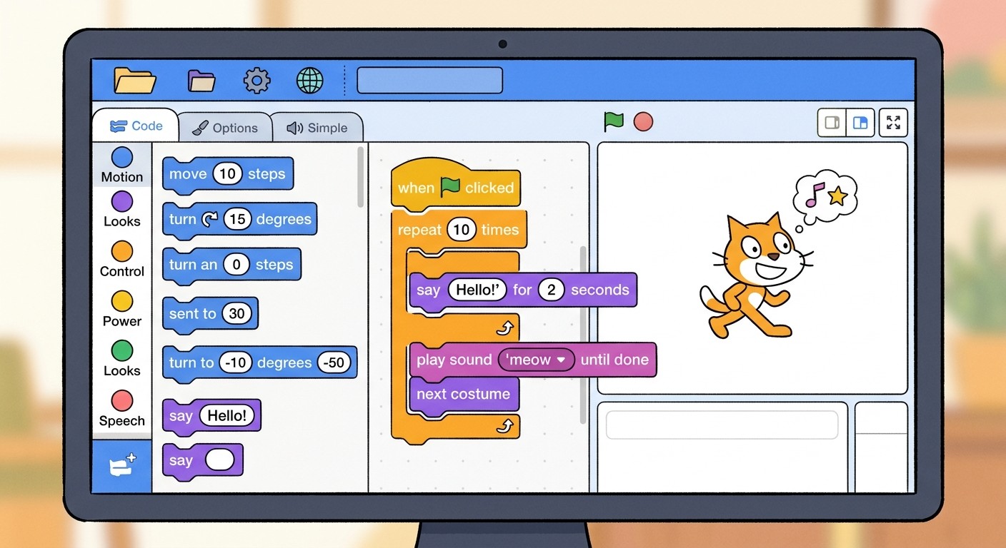 Блочный редактор Scratch — визуальное программирование для детей