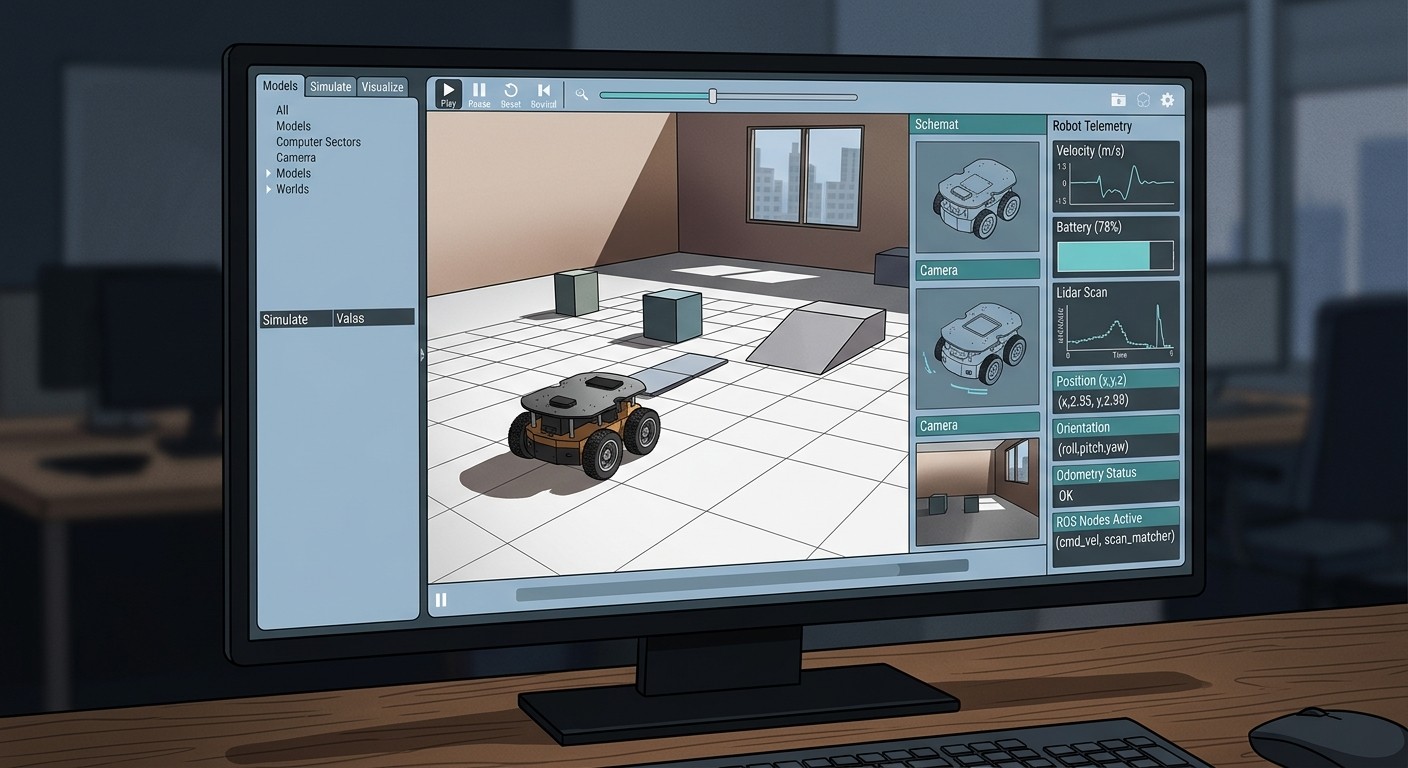 Симулятор Gazebo с 3D-моделью робота в виртуальной среде ROS