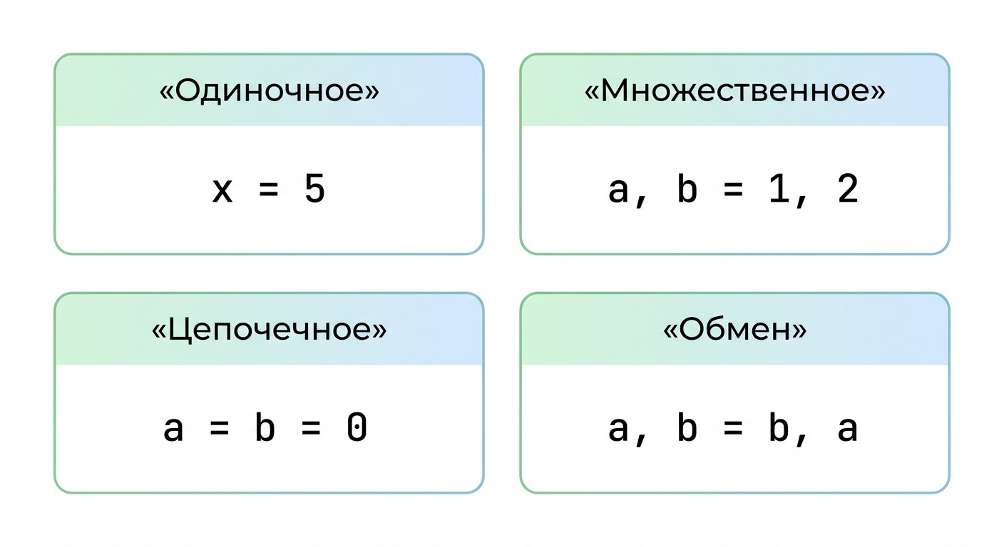 Четыре формы присваивания переменных в Python