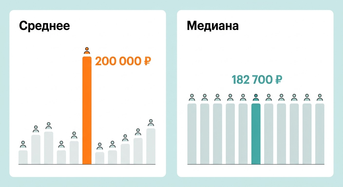 Средняя и медианная зарплата программиста — наглядное сравнение