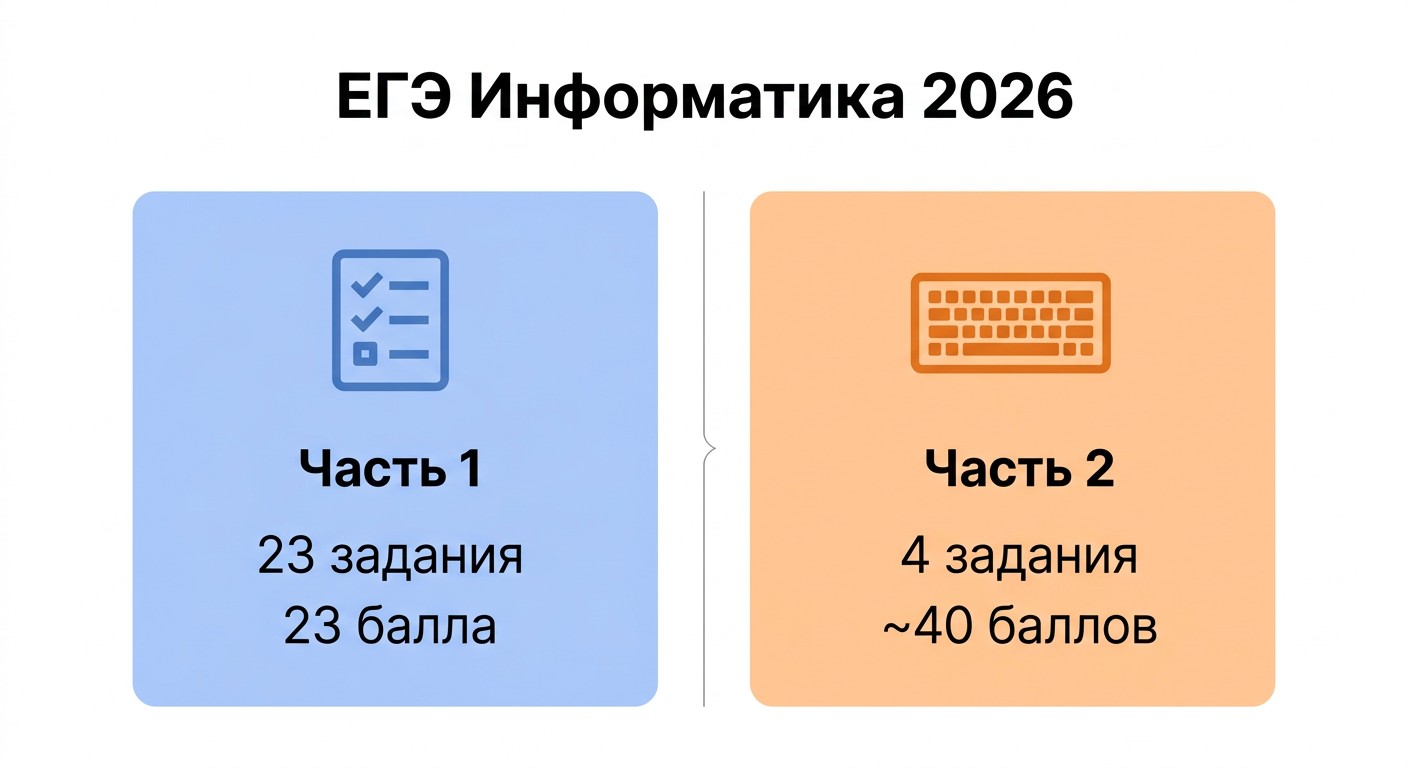 Структура ЕГЭ по информатике 2026: часть 1 и часть 2 с баллами