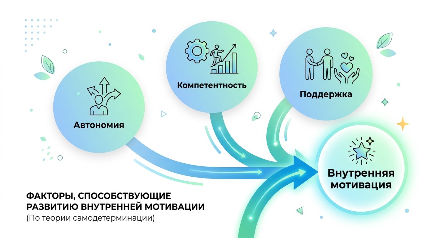 Схема теории СДТ: три потребности ведут к внутренней мотивации ребёнка
