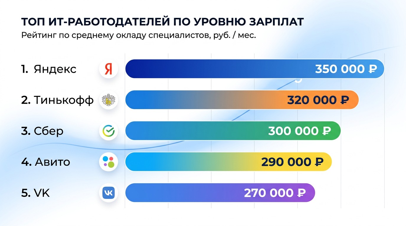 Топ-5 работодателей для программистов по уровню зарплат в России