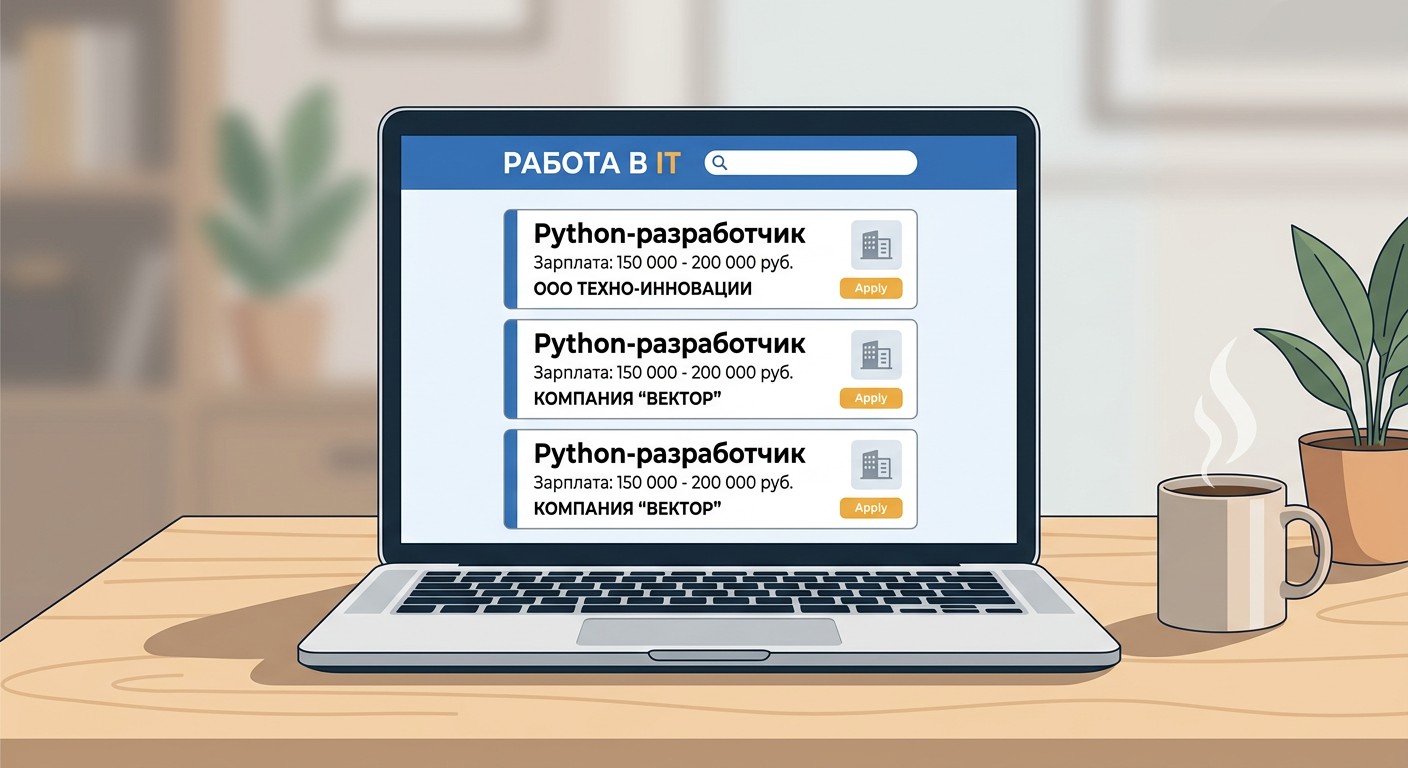 Интерфейс сайта поиска вакансий Python-разработчика с зарплатами