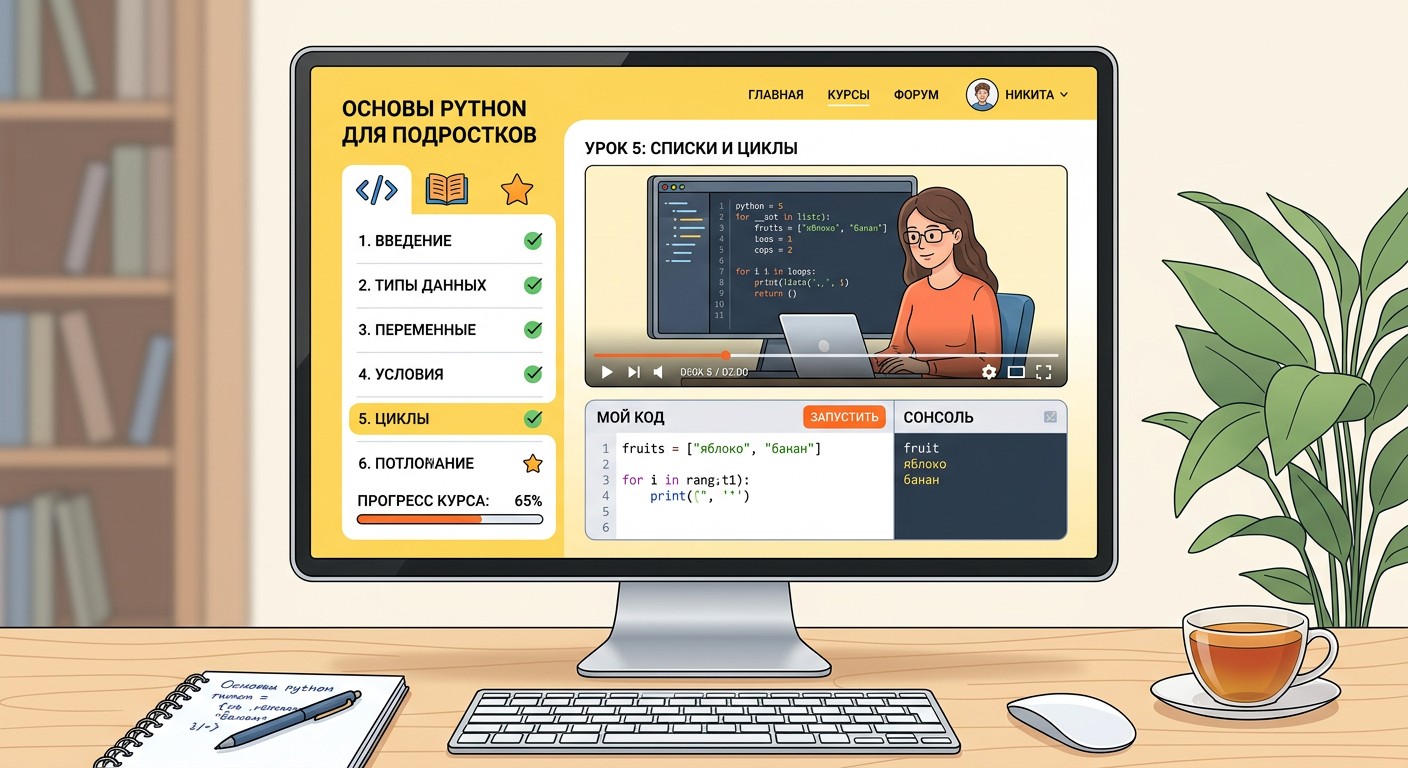 Интерфейс курса Python на платформе Яндекс Практикум для школьников