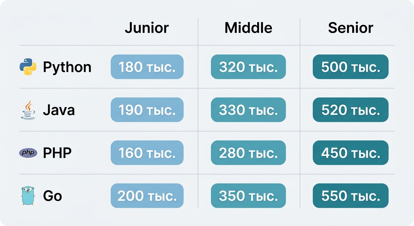 Зарплаты разработчиков 2026: Junior, Middle, Senior по языкам программирования
