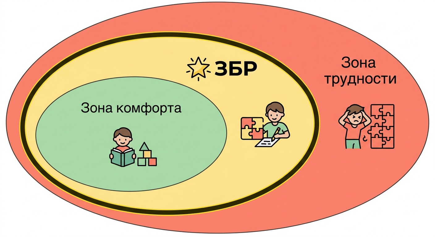 Три зоны развития ребёнка: зона комфорта, ЗБР и зона трудности