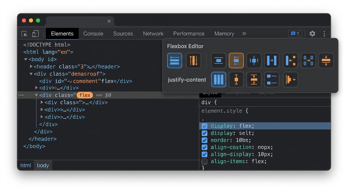 Chrome DevTools: значок flex и панель редактора Flexbox CSS