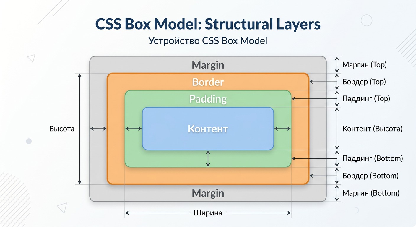Диаграмма CSS Box Model: контент, padding, border и margin