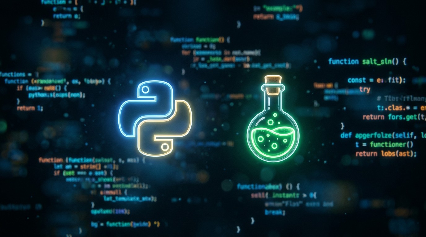 Flask Python микрофреймворк — символика Flask и Python на фоне кода