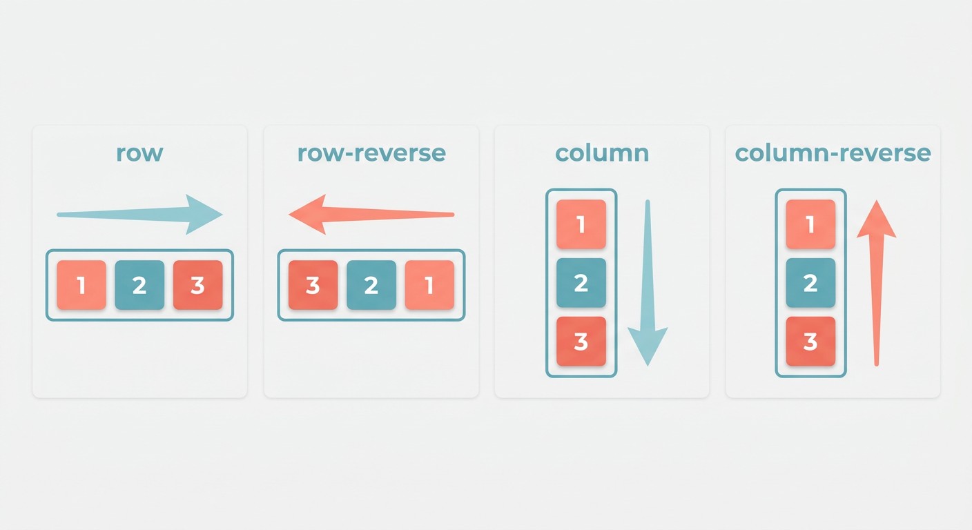Четыре значения flex-direction: row, row-reverse, column, column-reverse