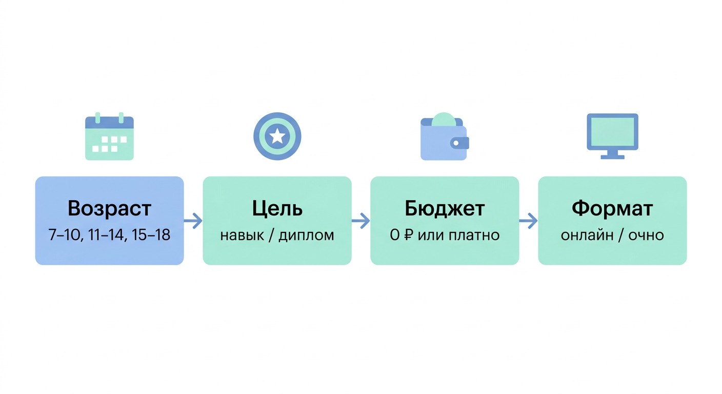 Инфографика: как выбрать онлайн-курс для ребёнка за 4 шага