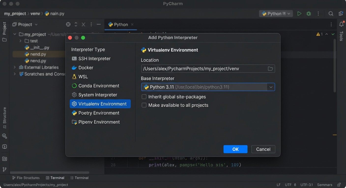 Диалог Add Interpreter — создание виртуального окружения в PyCharm