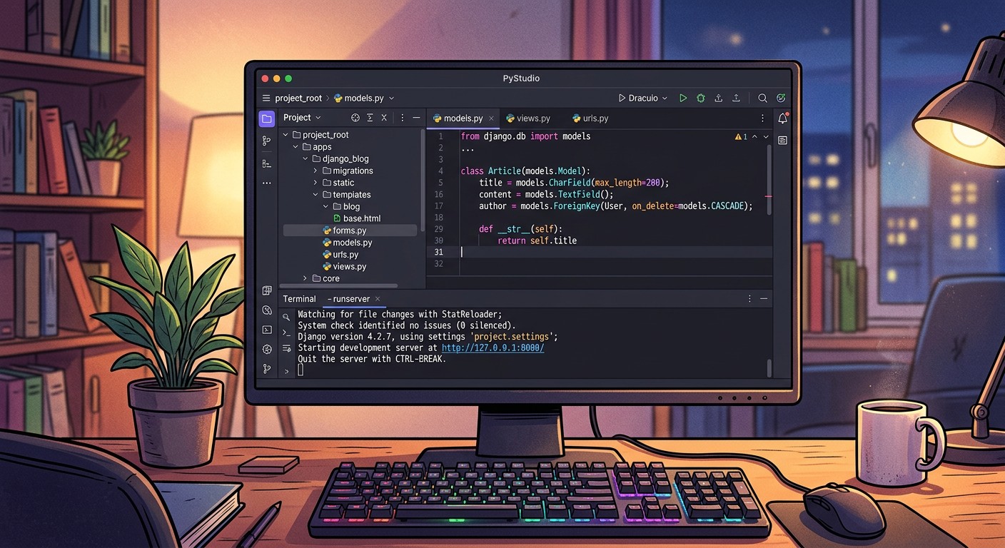 Среда разработки PyCharm Professional с Django-проектом на Python