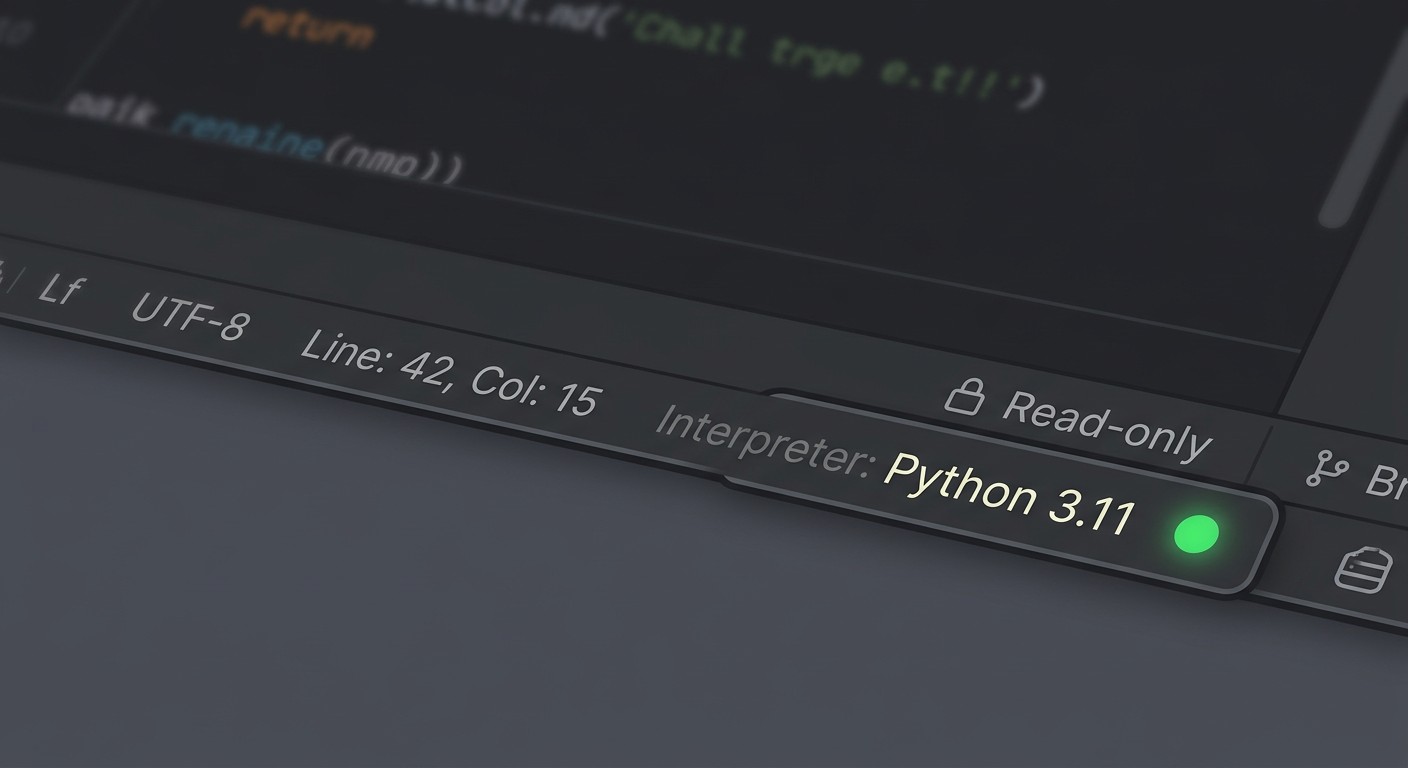 Строка статуса PyCharm с отображением версии Python