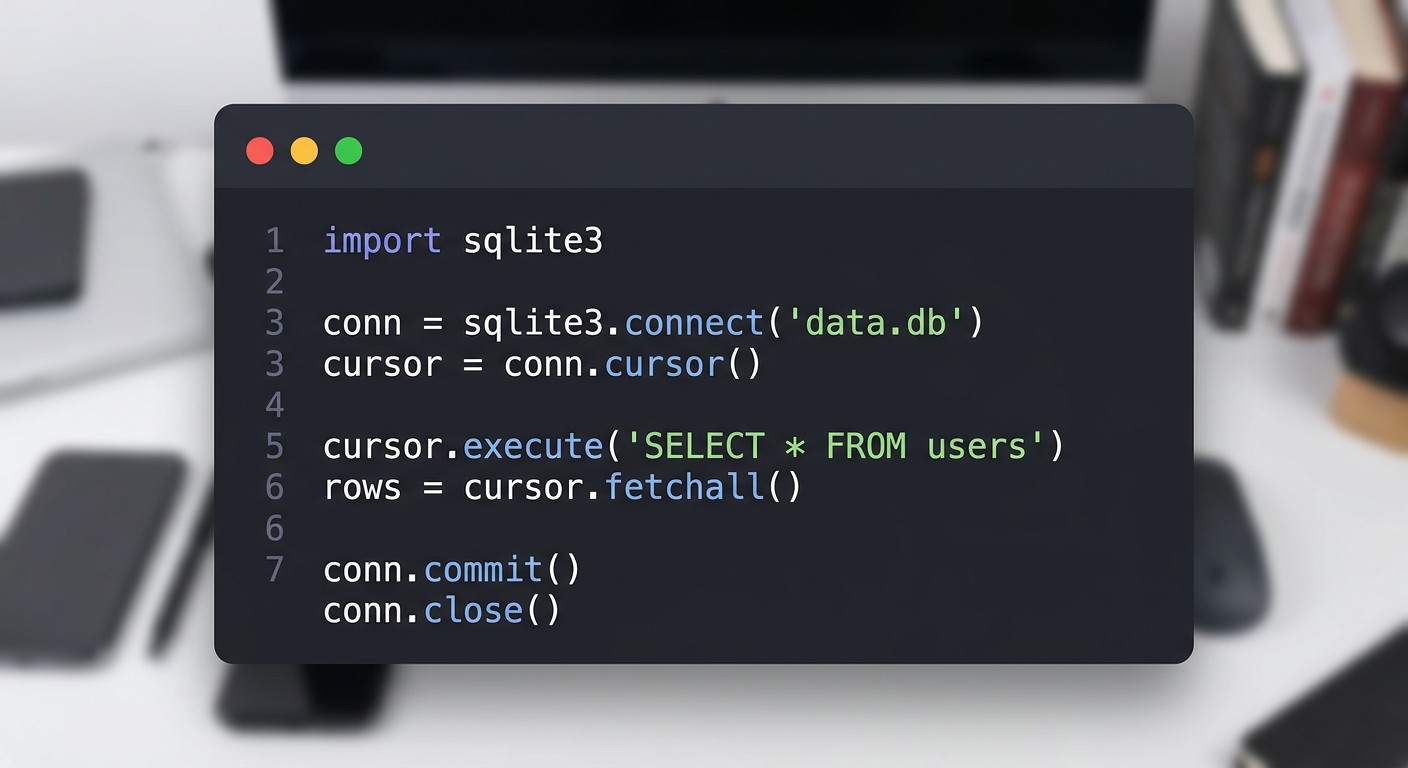 Код Python с sqlite3 — connect cursor execute fetchall commit