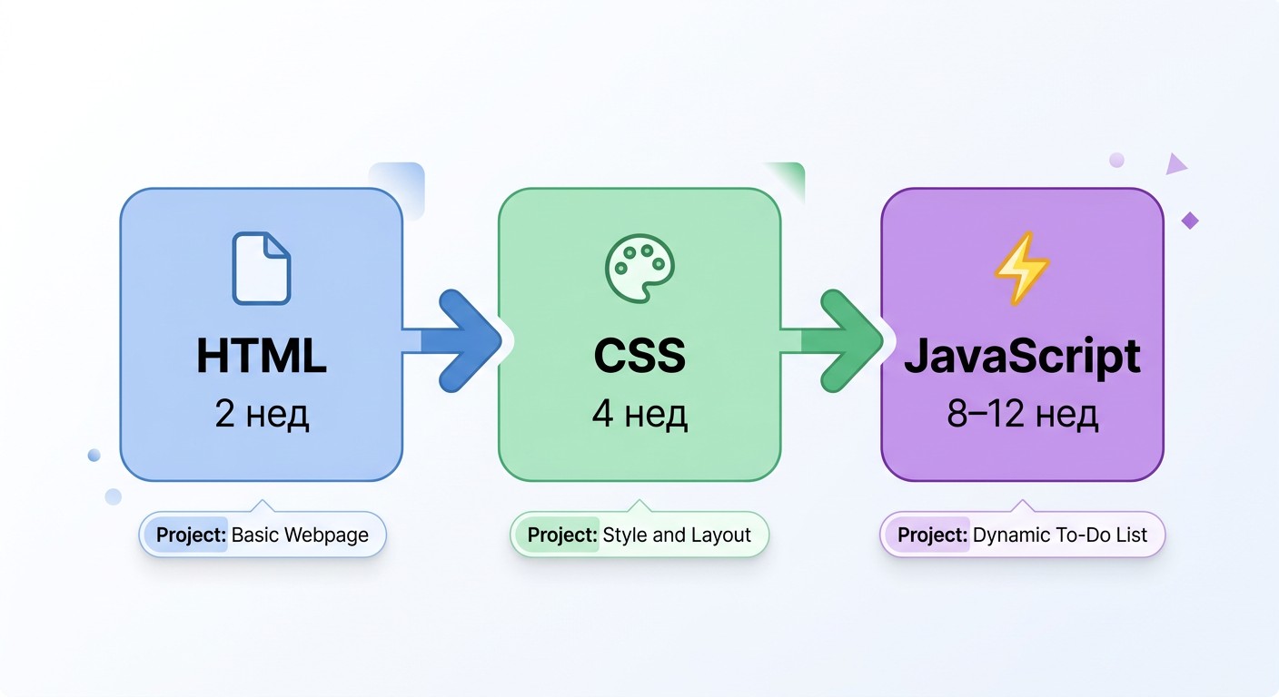 Роадмап изучения HTML CSS и JavaScript по неделям для начинающих