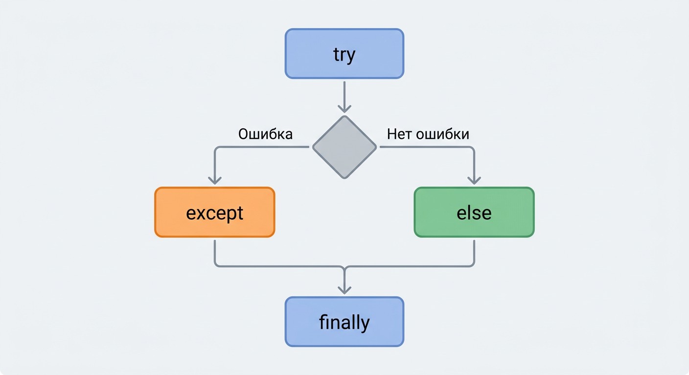 Схема выполнения блока try except else finally в Python