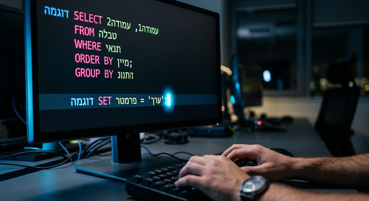Программист пишет SQL-запрос к базе данных в терминале