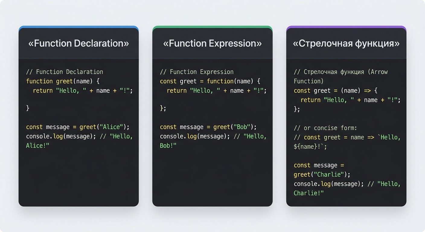 Три типа объявления функций в JavaScript — сравнение синтаксиса